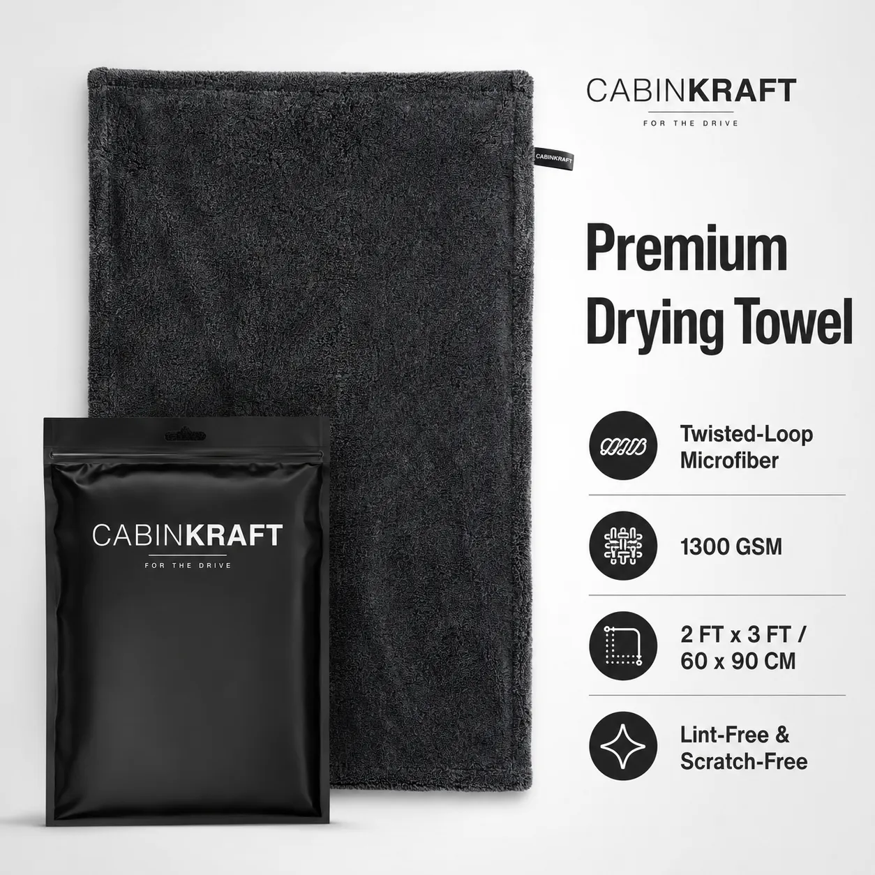 Twisted-Loop Microfiber Drying Towel, 1300 GSM